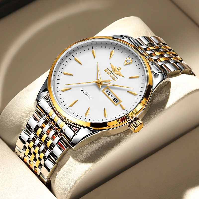 瑞士品质超薄防水夜光钢带商务男表全自动双日历简约轻奢情侣手表