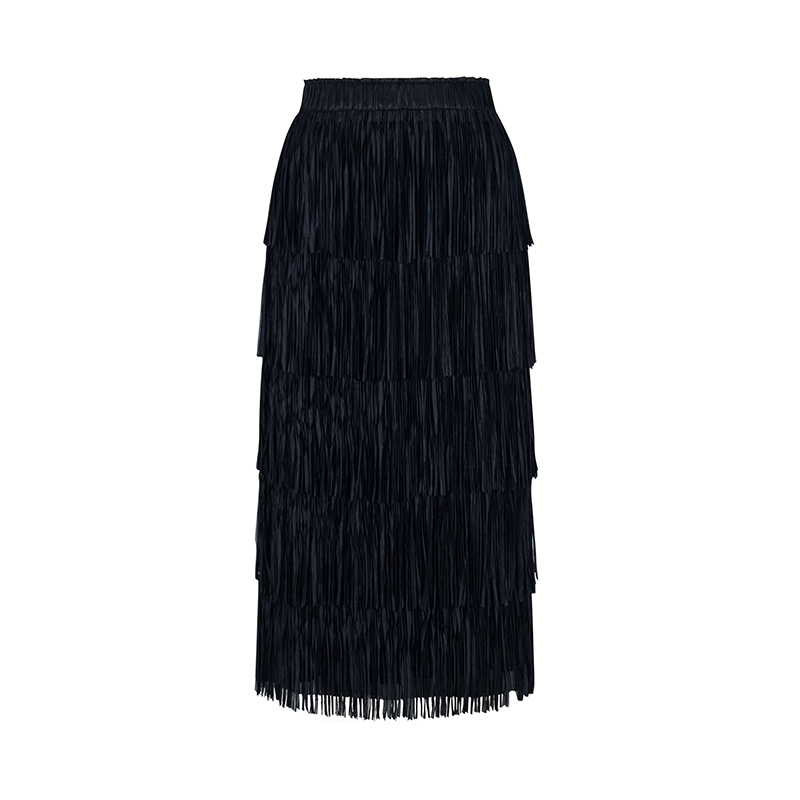 NCM女装2024冬季新款半身裙精致百搭不规则修身显瘦流苏半裙34552