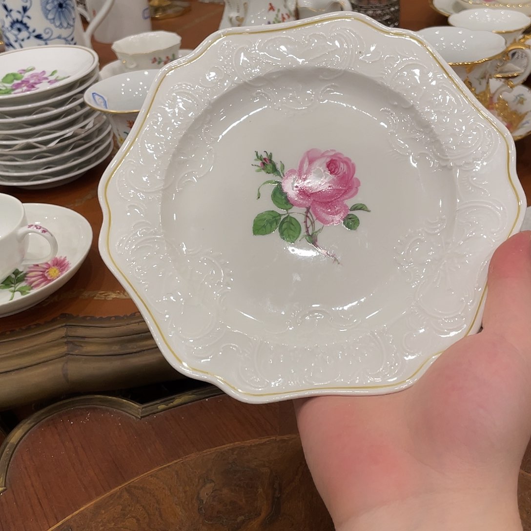 瓷片中古一等红玫瑰碟