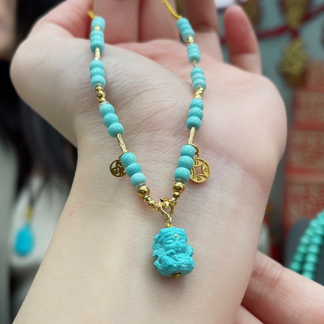 绿松石颈饰18K金镶嵌