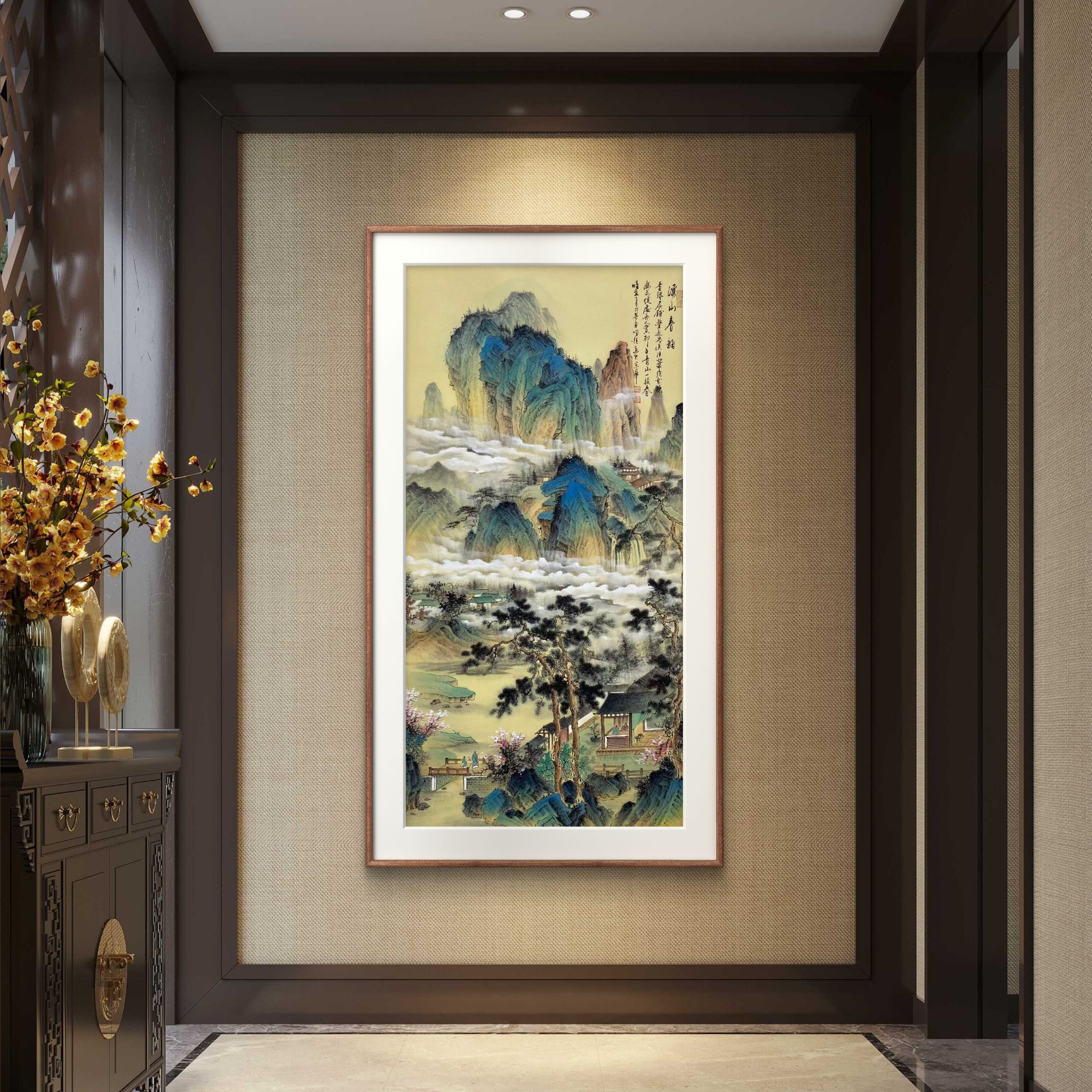 【聚优】明锐140*70纯手绘国画山水画收藏，中堂玄关茶室办公室挂画