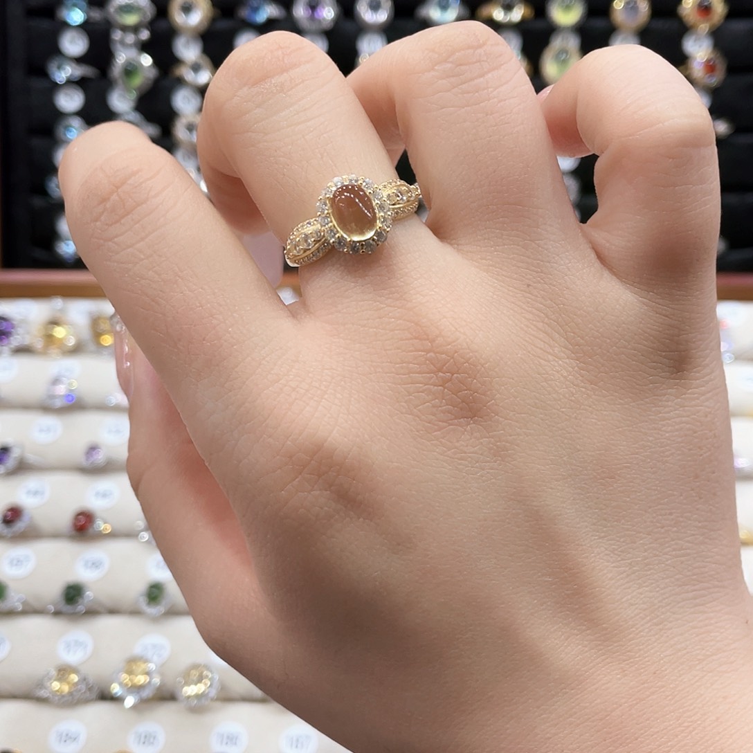 黄晶戒指女款银S925镶嵌