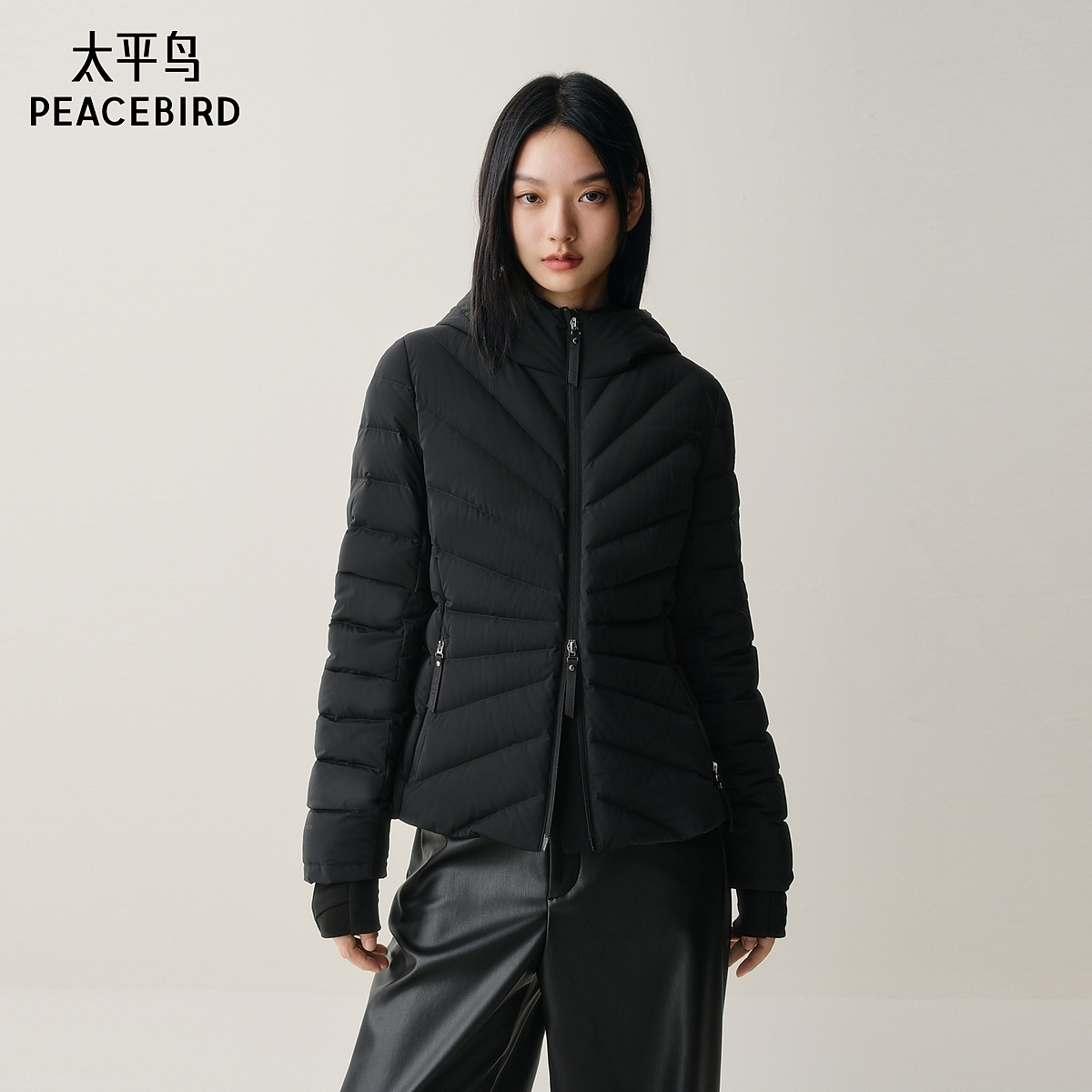 【商场同款】太平鸟修身轻薄排骨羽绒服女白鸭绒外套A3ACF4219