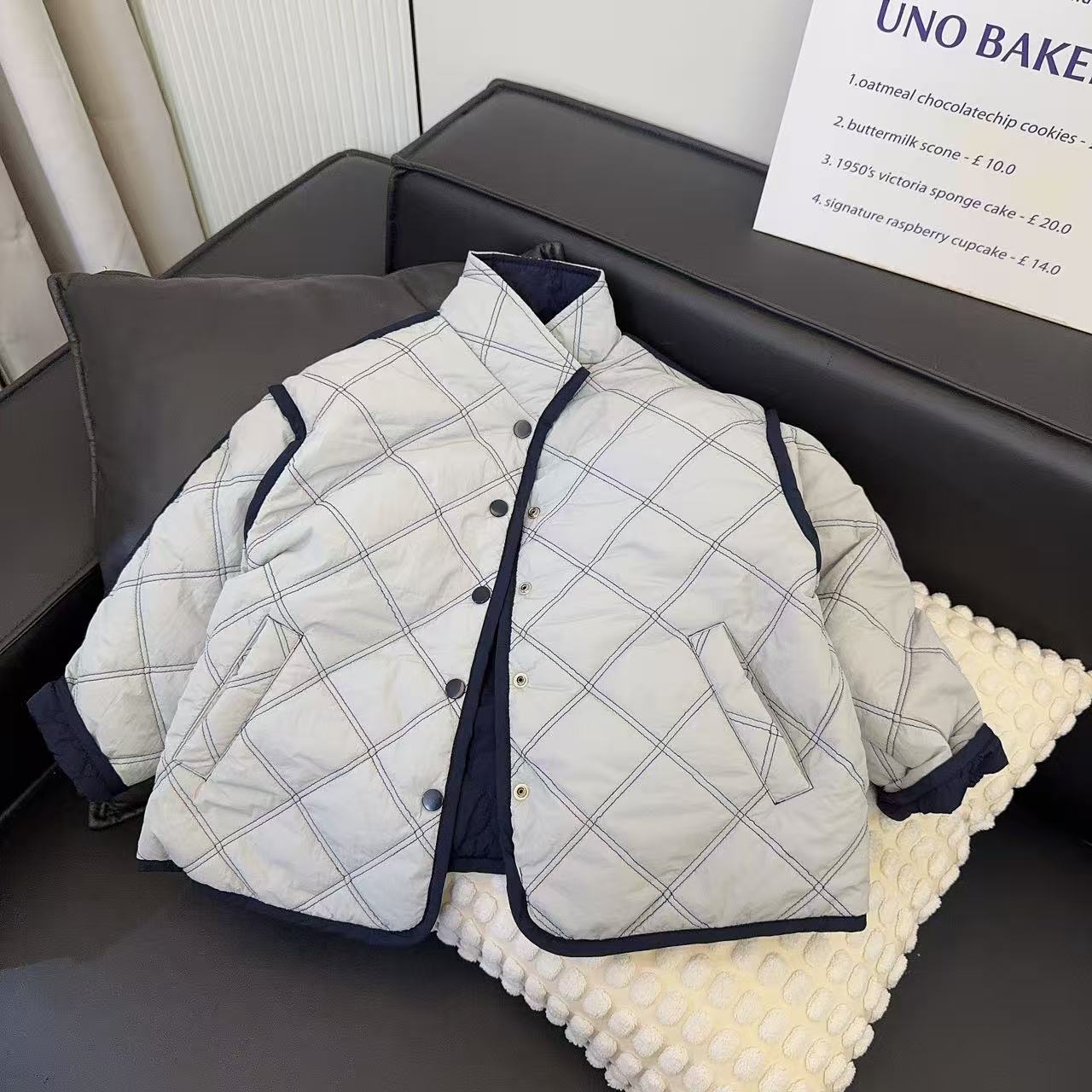 儿童秋冬款轻薄棉服菱形格港风个性潮流中大童深秋外套