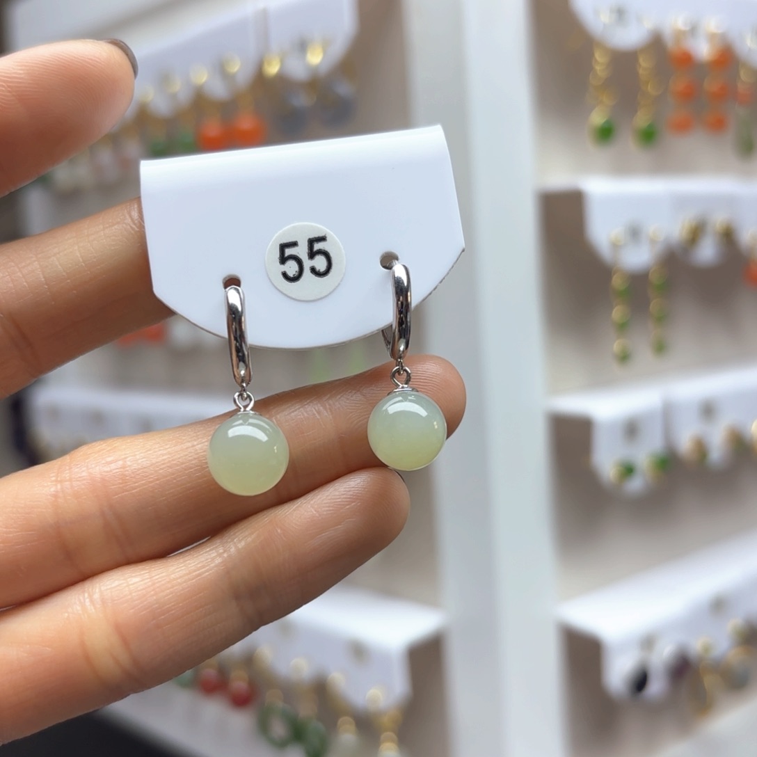 和田玉耳饰银S925镶嵌2