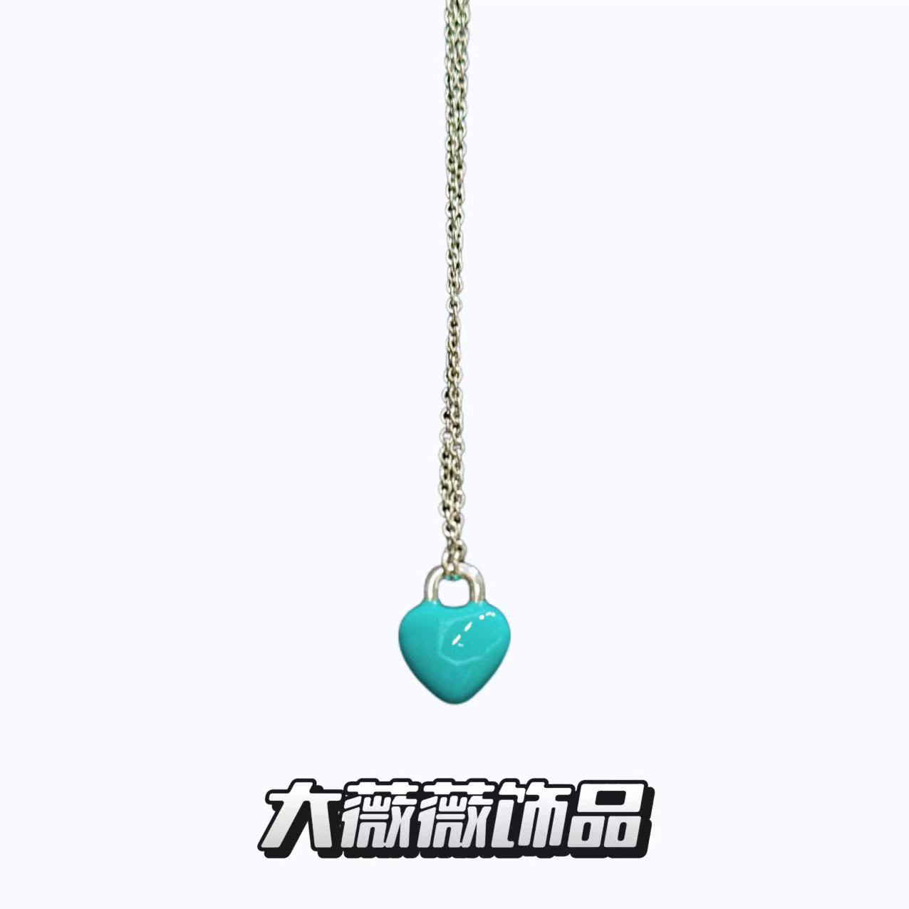铜合金项链 高级感蓝色爱心字母项链-67941