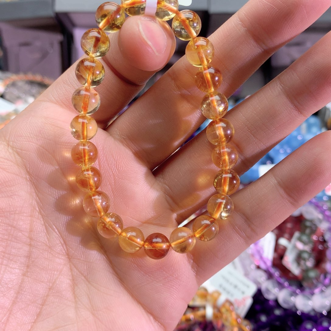 水晶手串未镶嵌金*黄塔晶手链8+