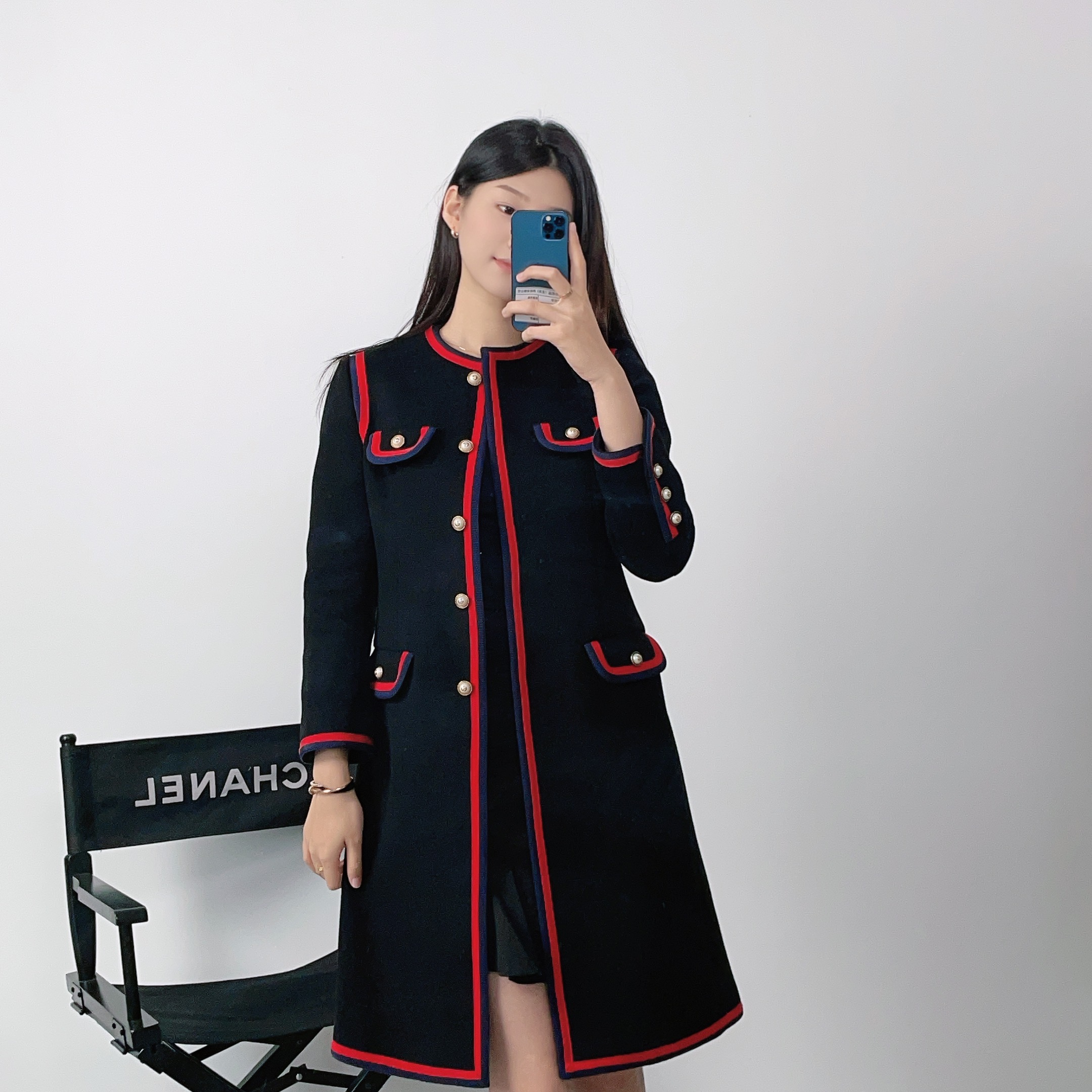 95新 GUCCI/古驰 长外套38码黑色/250821WQQTX06