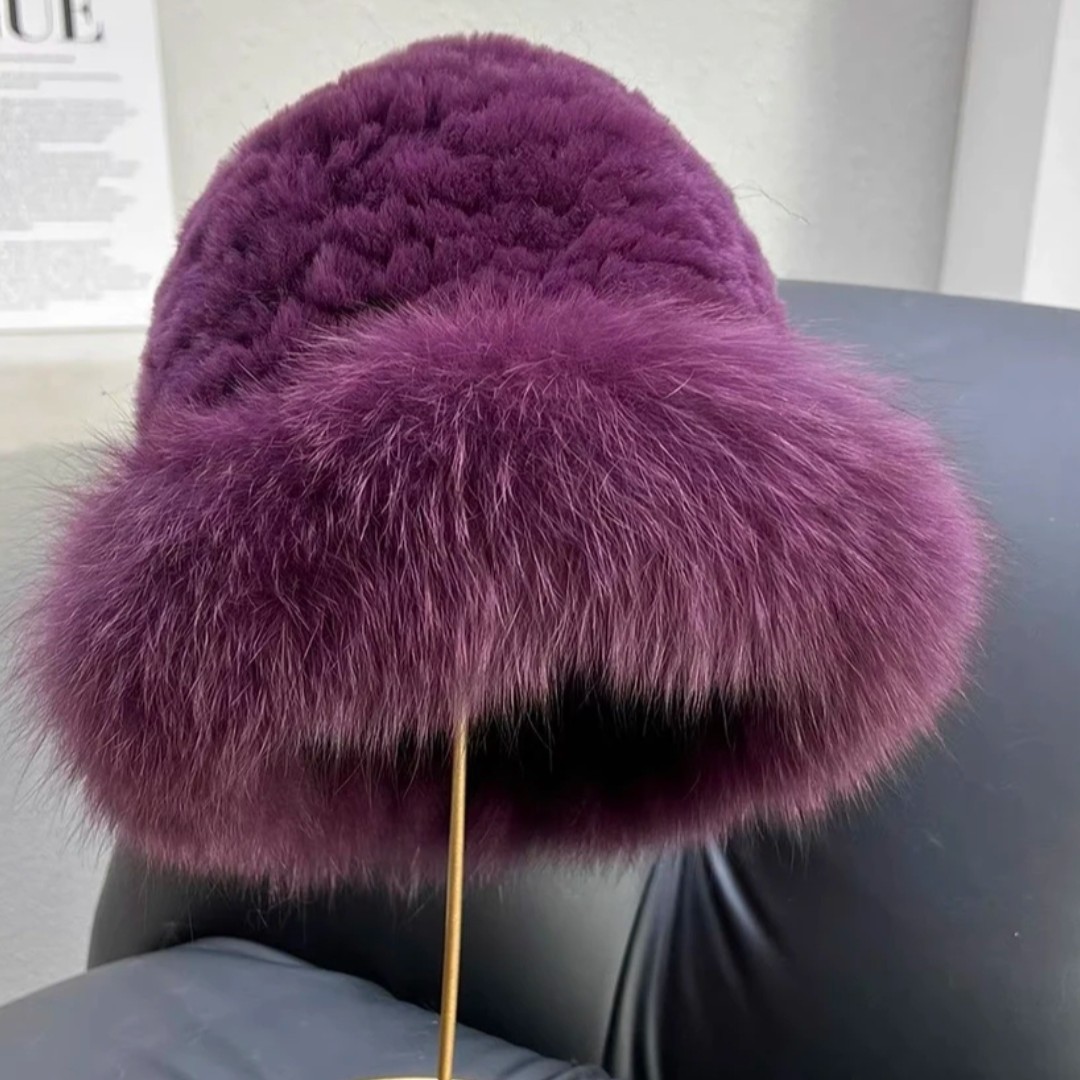 獭兔皮草搭配狐狸毛，渔夫女帽秋冬新款