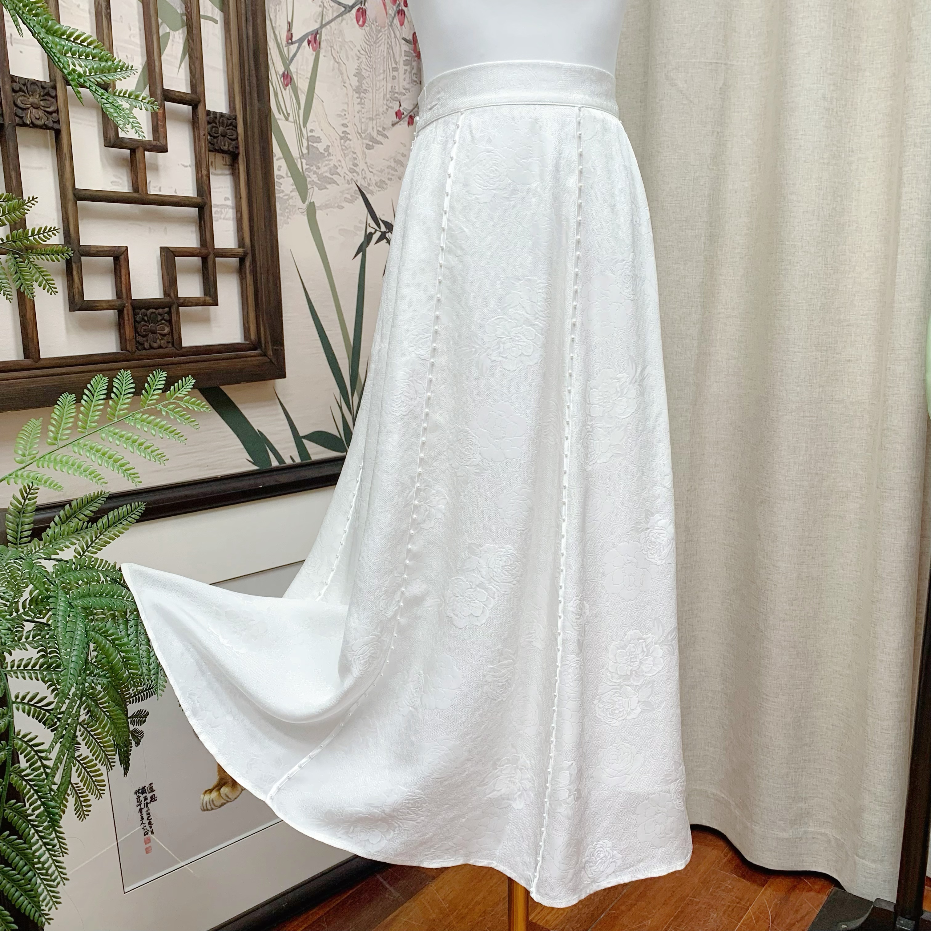 【禧娴】桑蚕丝八破裙手工钉珠精致百搭国风时尚半裙