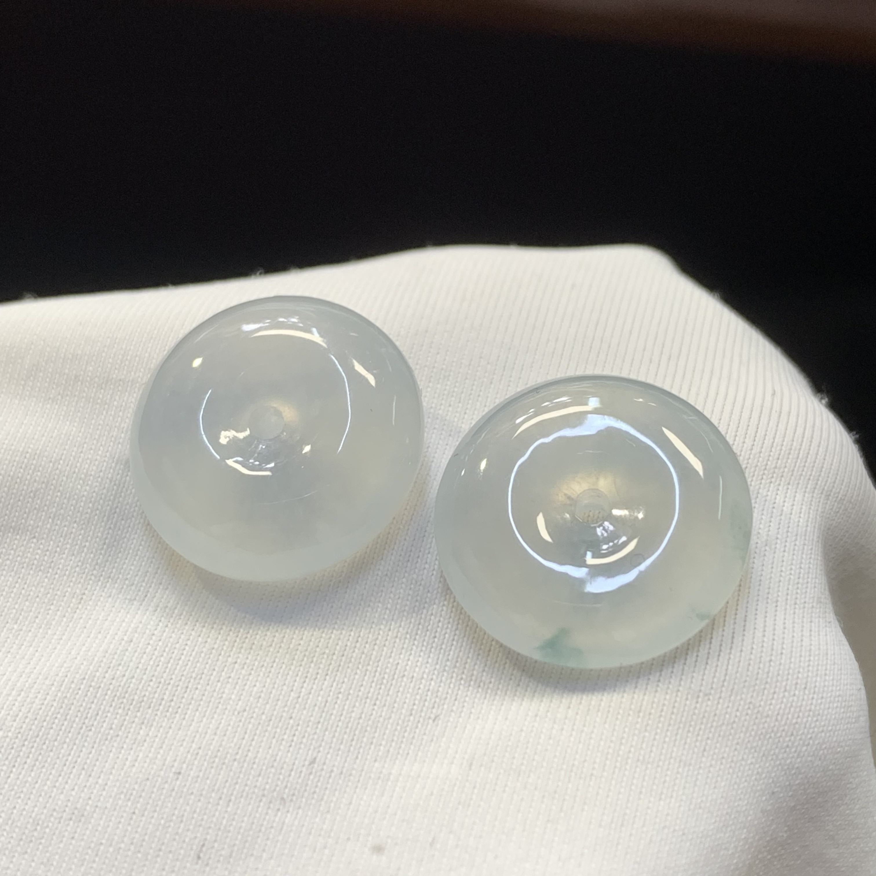 【金鑫】白冰平安扣裸石一对*厚装细腻平安扣裸石一对缅翡翠A货