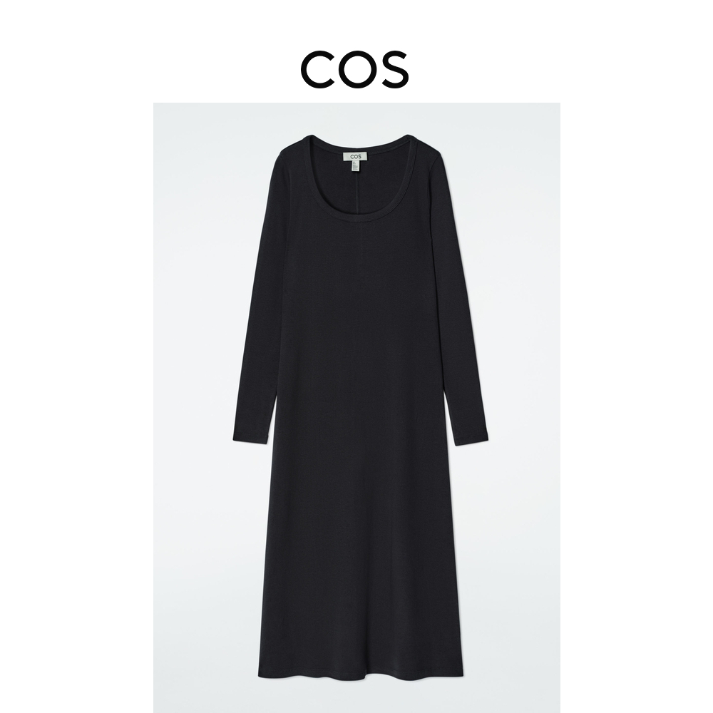 COS女装 修身版型罗纹针织连衣裙藏青色2025春季新品1276139001