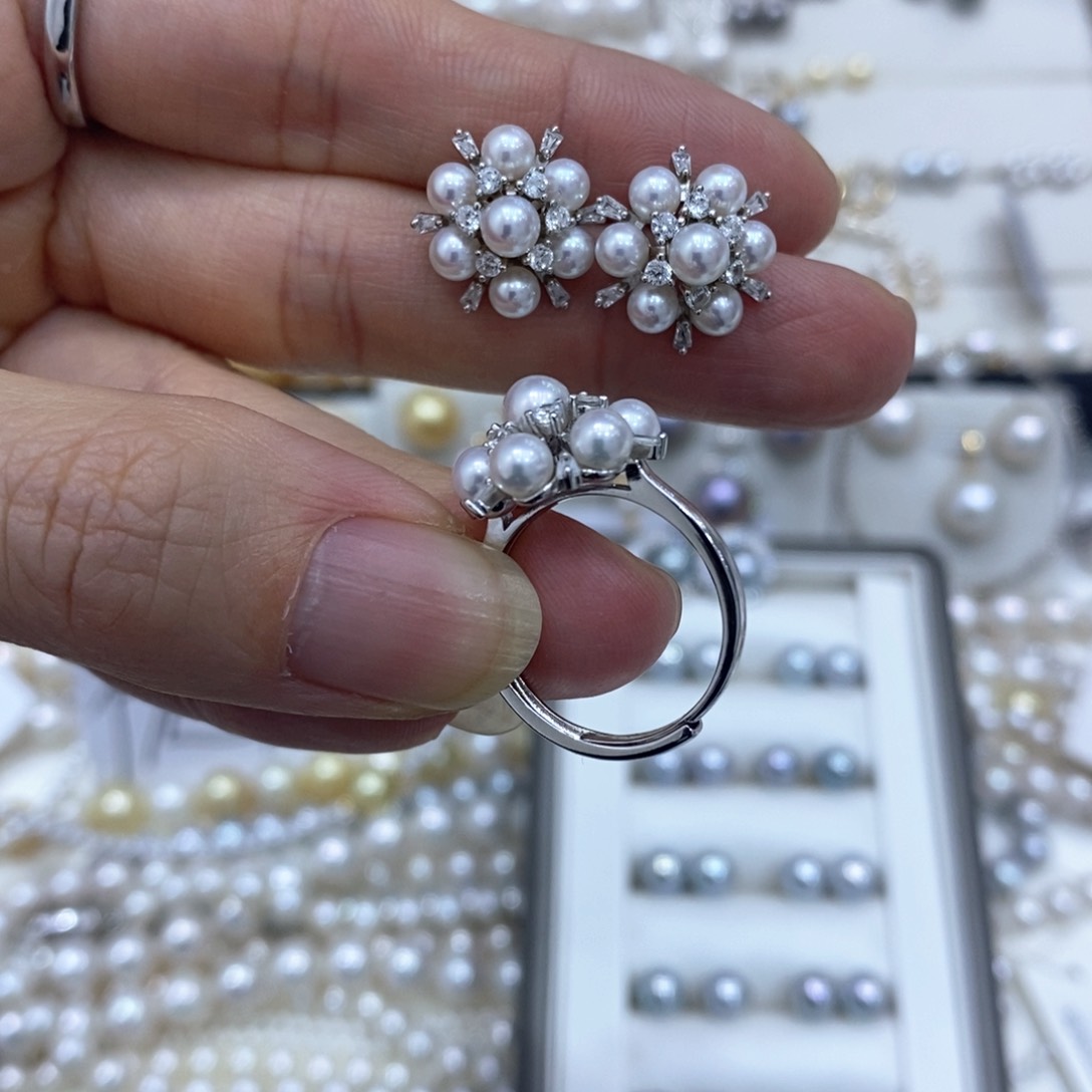 淡水珍珠耳饰银S925镶嵌*️***加一个戒指