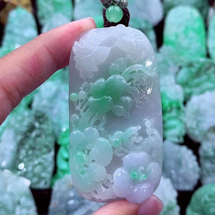 天然A货翡翠花鸟牌