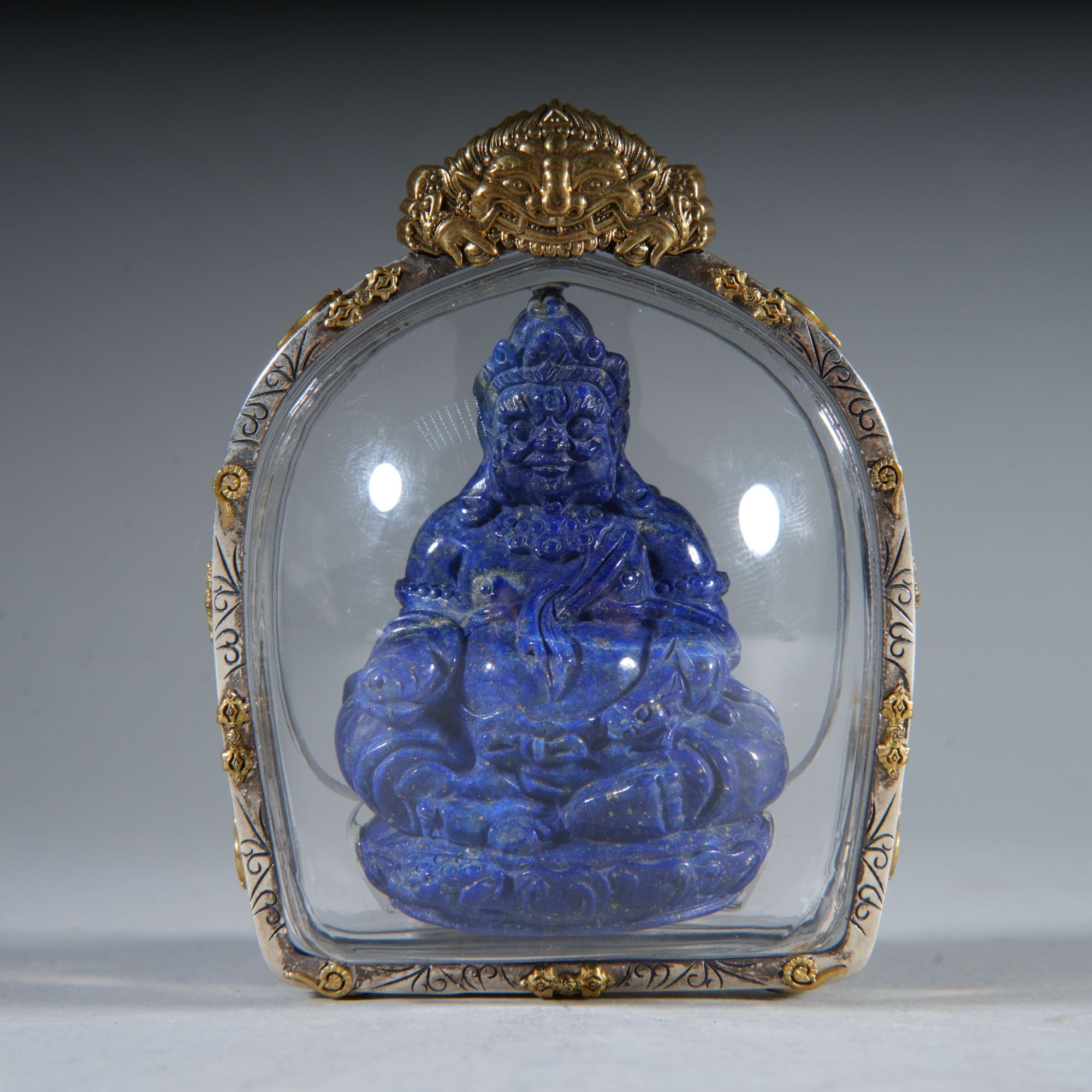 z204/民国 青金石财神配银鎏金嘎乌盒【华豫之门甄选】