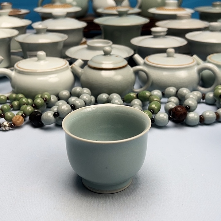 杯微暇天青釉玉蓝杯原矿原釉原产地