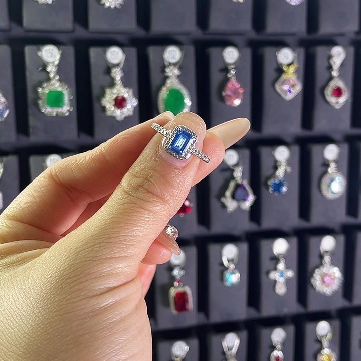 银S925镶嵌海蓝宝石戒圈