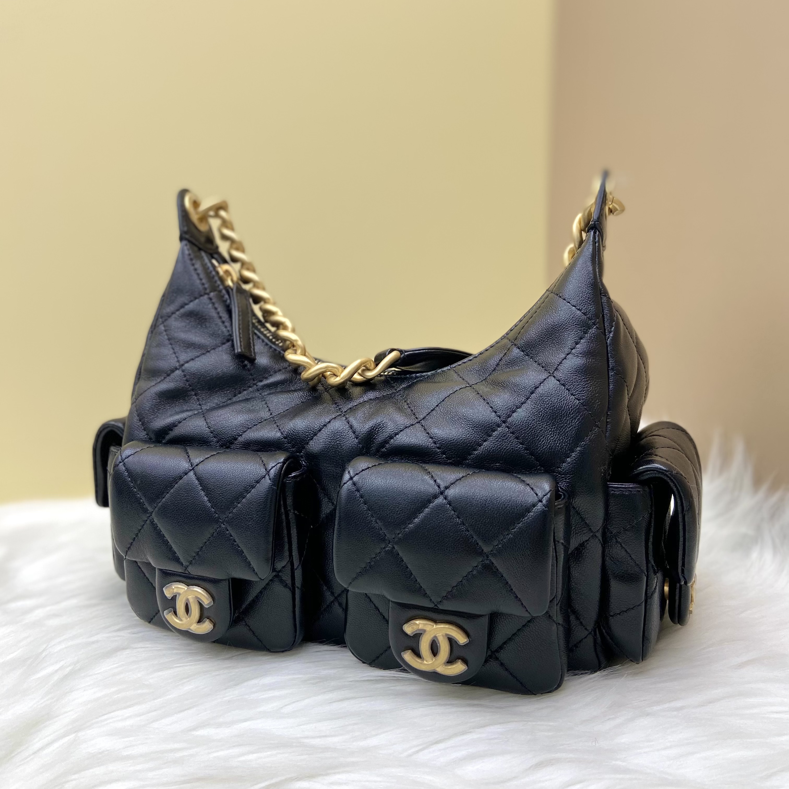 未使用 Chanel/香奈儿 全新 25C 黑金 hobo 嬉皮包 小号 单肩包