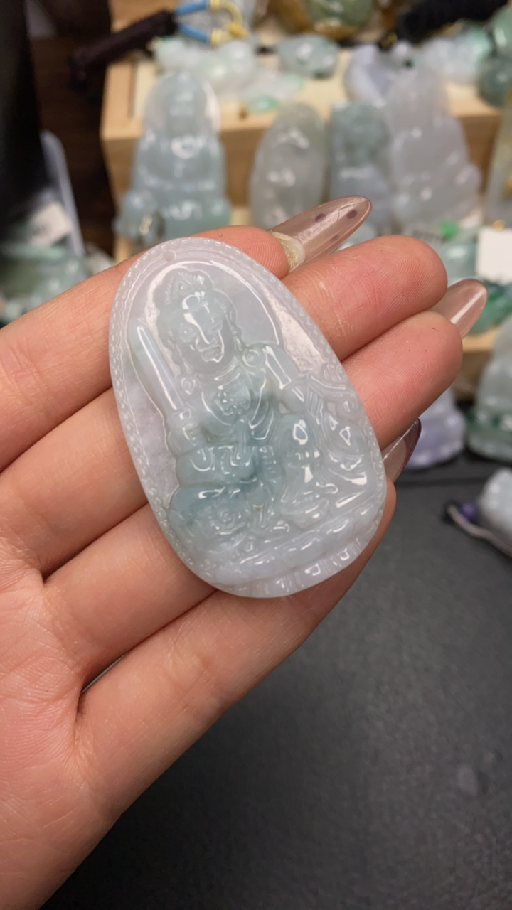 天然翡翠文殊菩萨吊坠