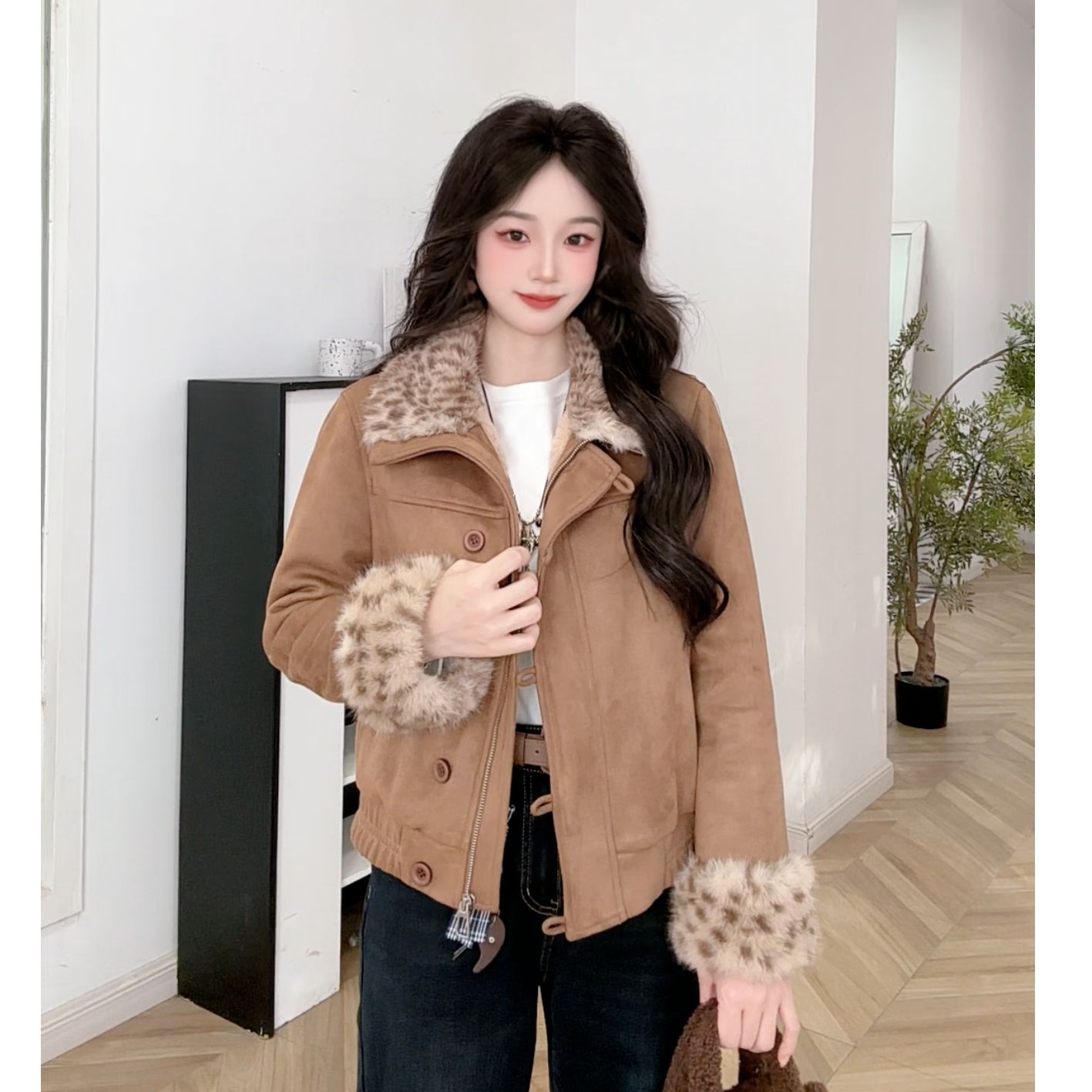 【小个子专属】IEF/爱依服2025新款冬季麂皮绒加绒保暖磨砂皮外套