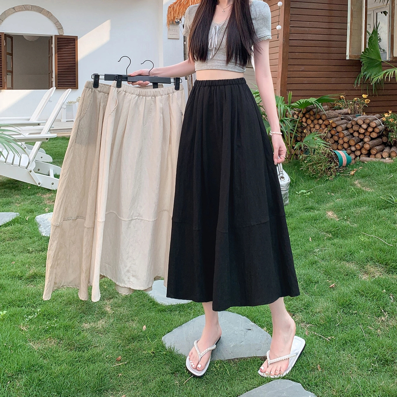 25夏季新款气质宽松空气感高腰长款莱赛尔亚麻半身裙812