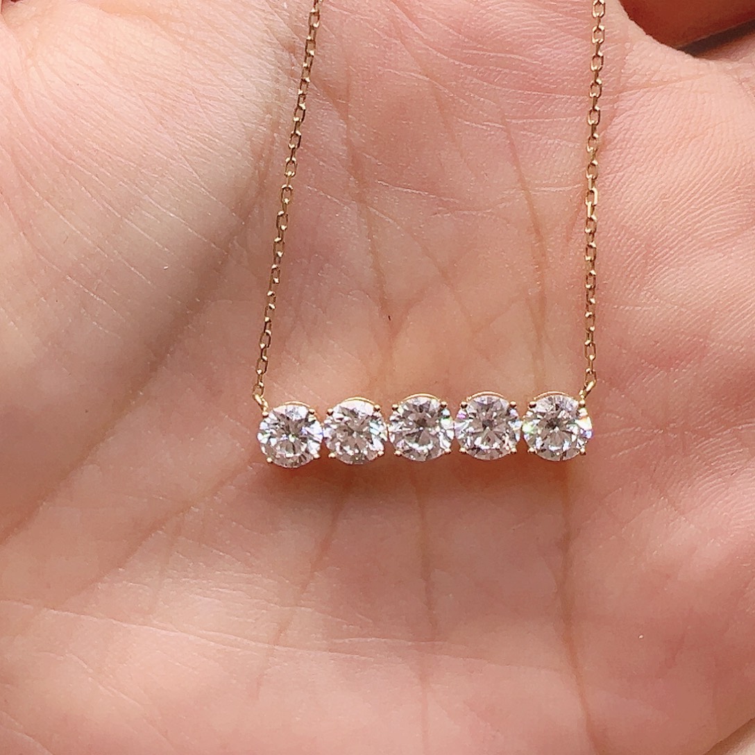 实验室培育钻石项链18K金镶嵌1.818ct K黄平衡木项链45cm（小号）