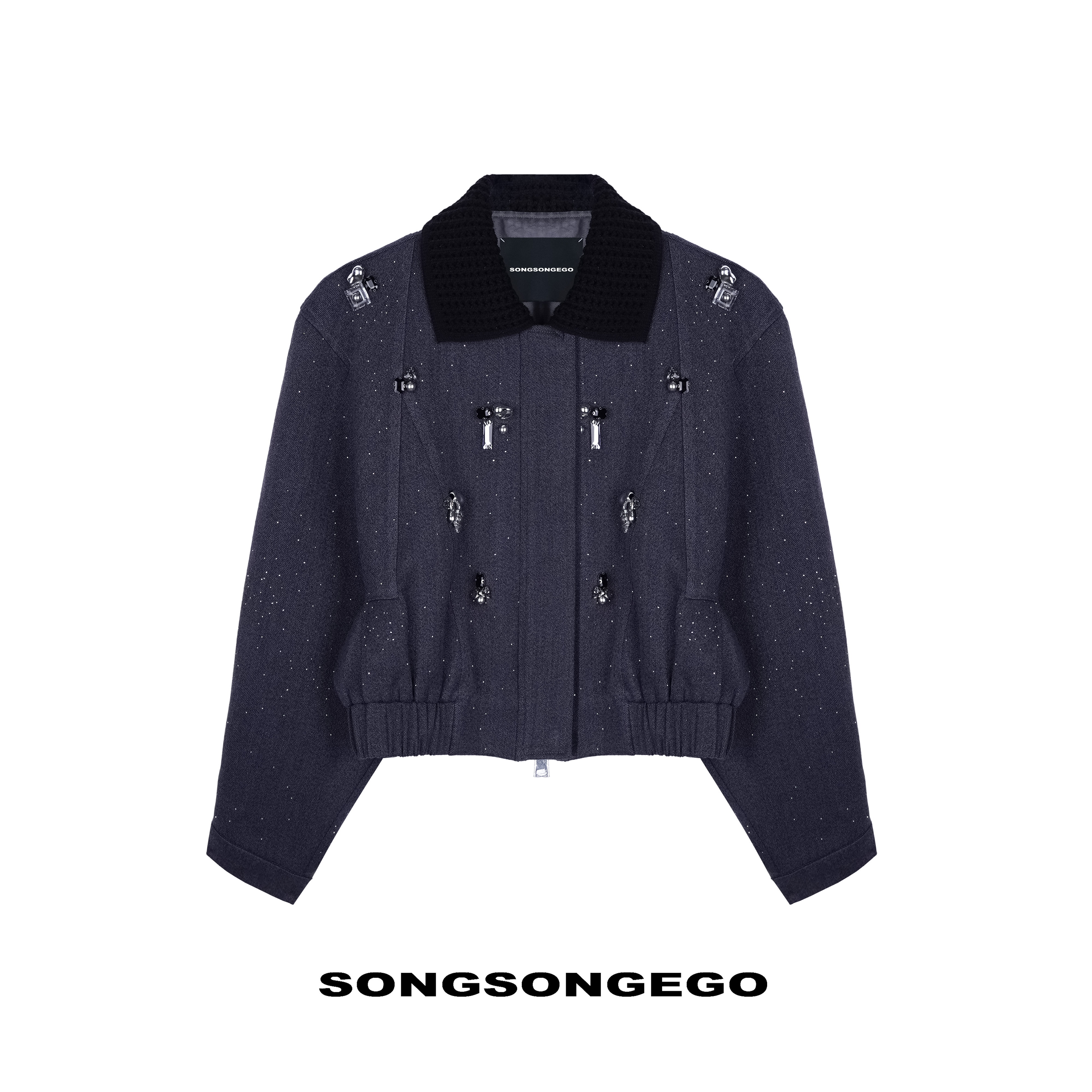  SONGSONGEGO独立原创小众设计师针织翻领钉珠珠花短外套55522