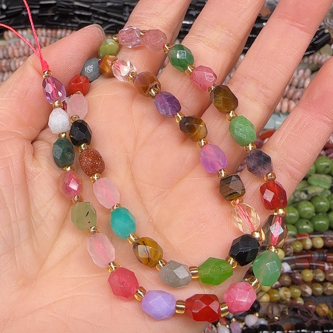 玛瑙/玉髓合金珠宝半成品多宝八棱5mm一条