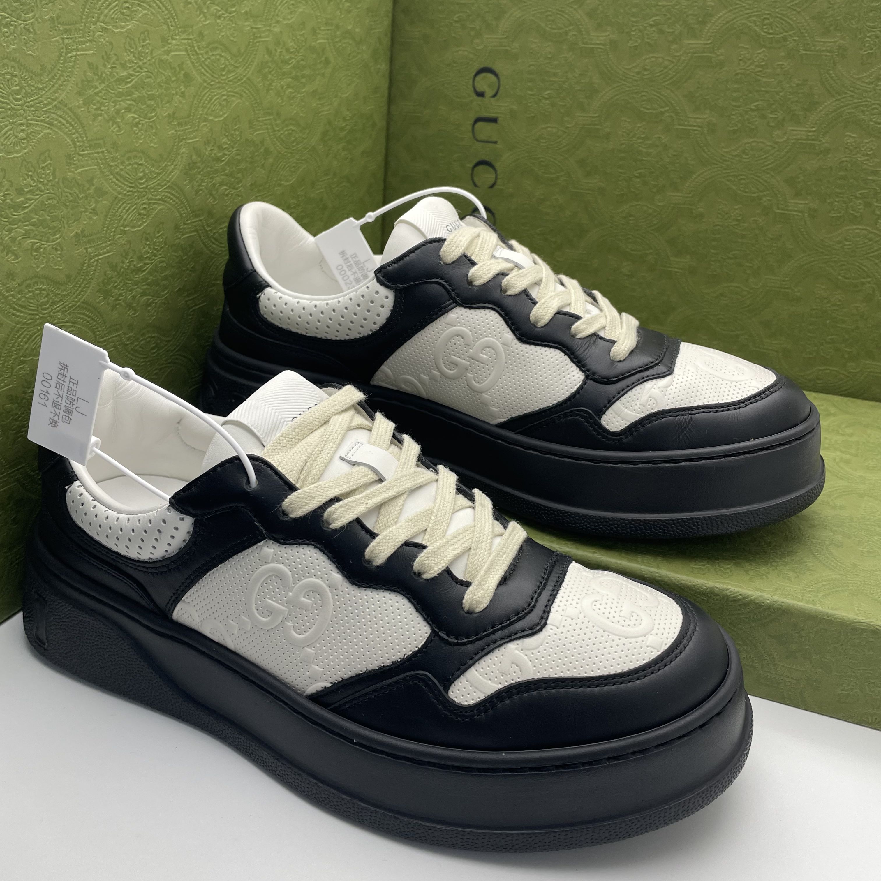 99新 GUCCI/古驰 /40.5欧码/男款 黑白时尚双G厚底饼干鞋