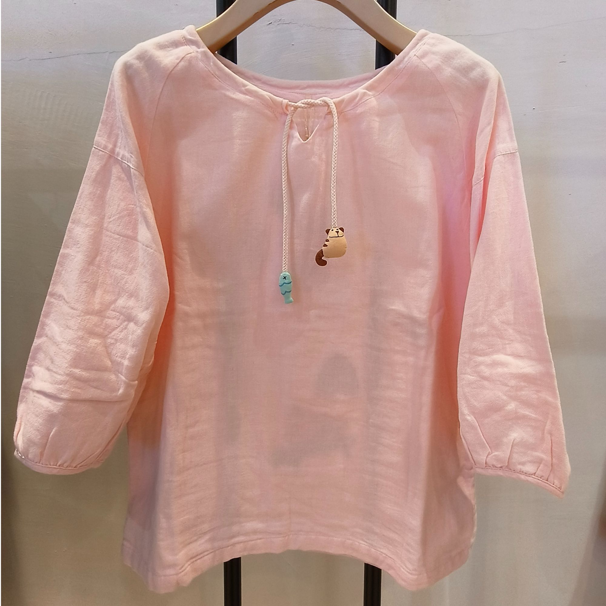 HIKOSEN CARA/卡拉猫双层棉纱面料八分袖上衣