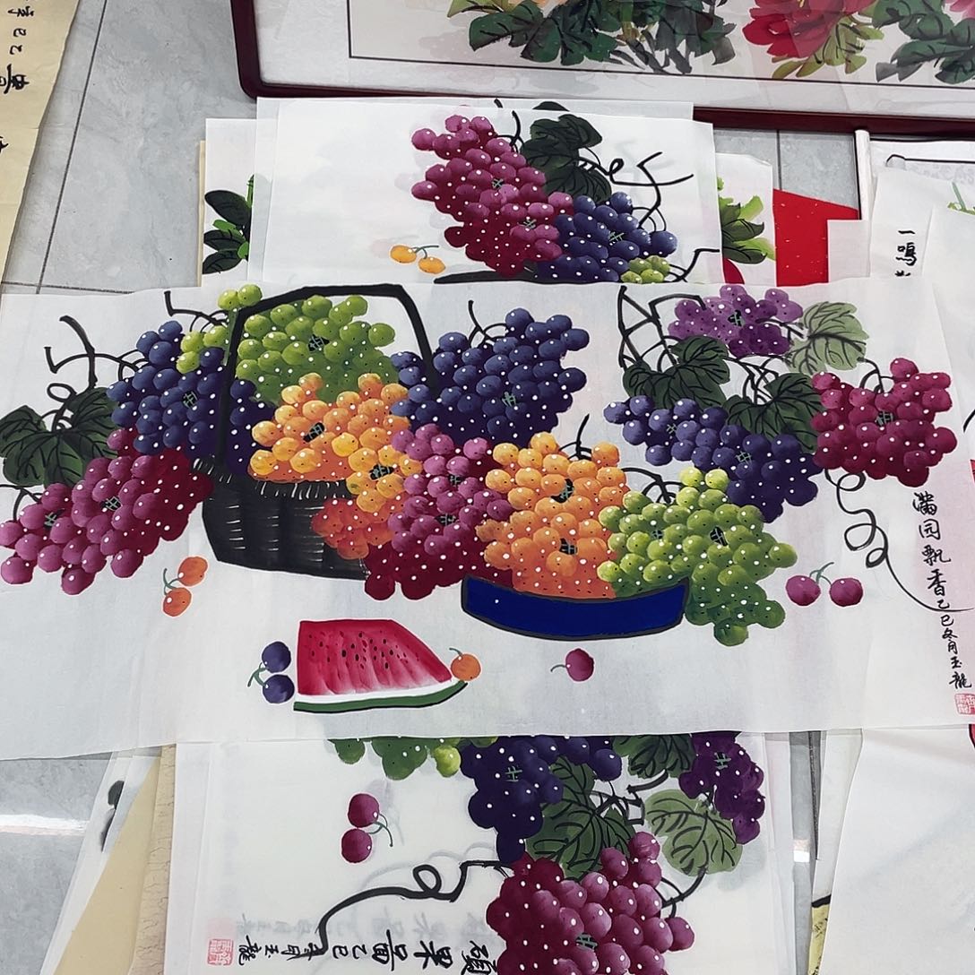 国画国画作品原稿三尺葡萄横幅