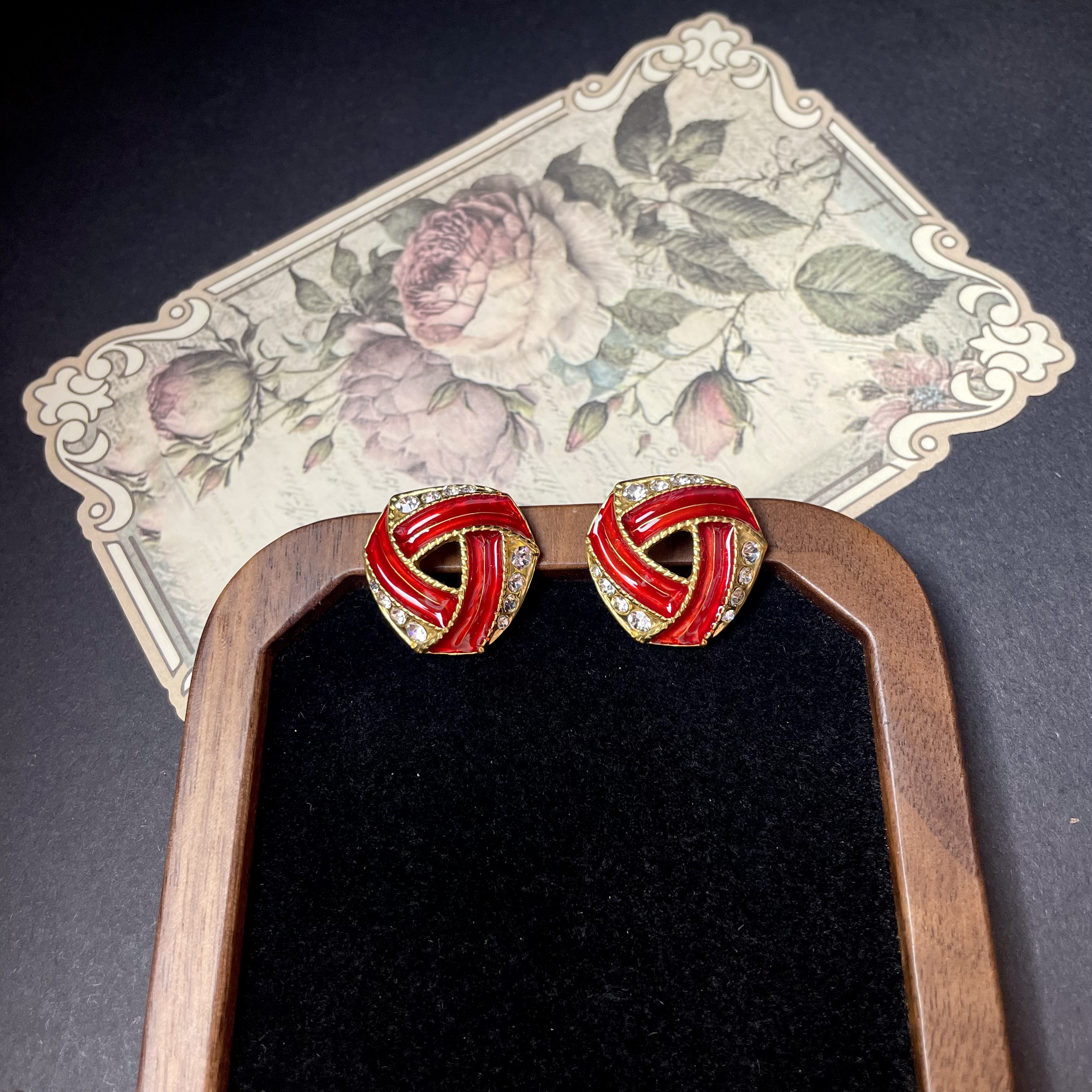 铜合金耳饰 买三送一  手工气质轻奢时尚复古红色中古耳钉