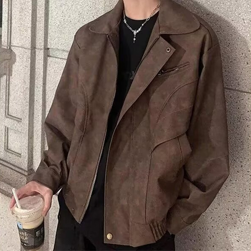 春季纽扣本布下摆螺纹翻领夹克韩版春秋季秋冬港风