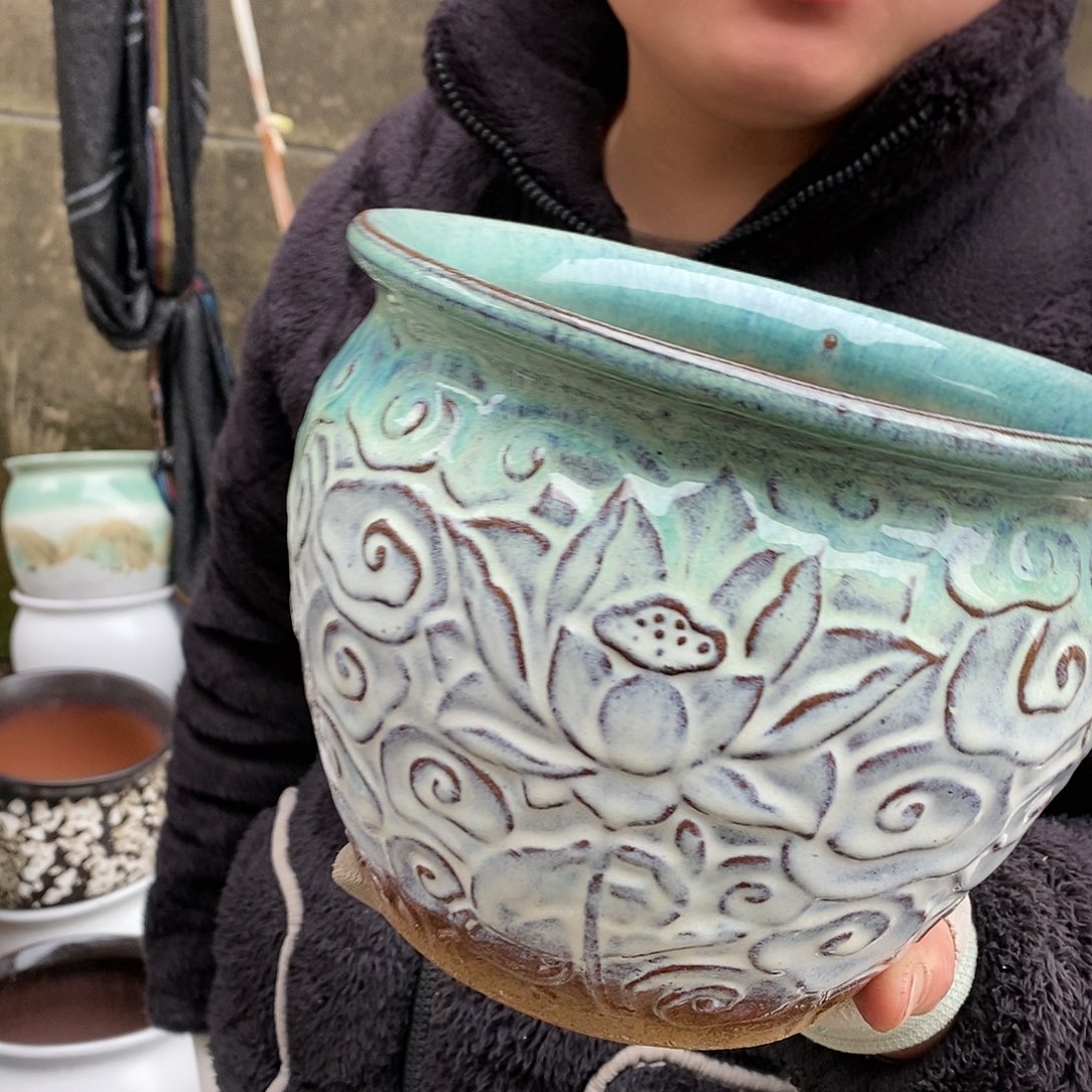 紫砂花盆瑕疵口20高16瑕疵