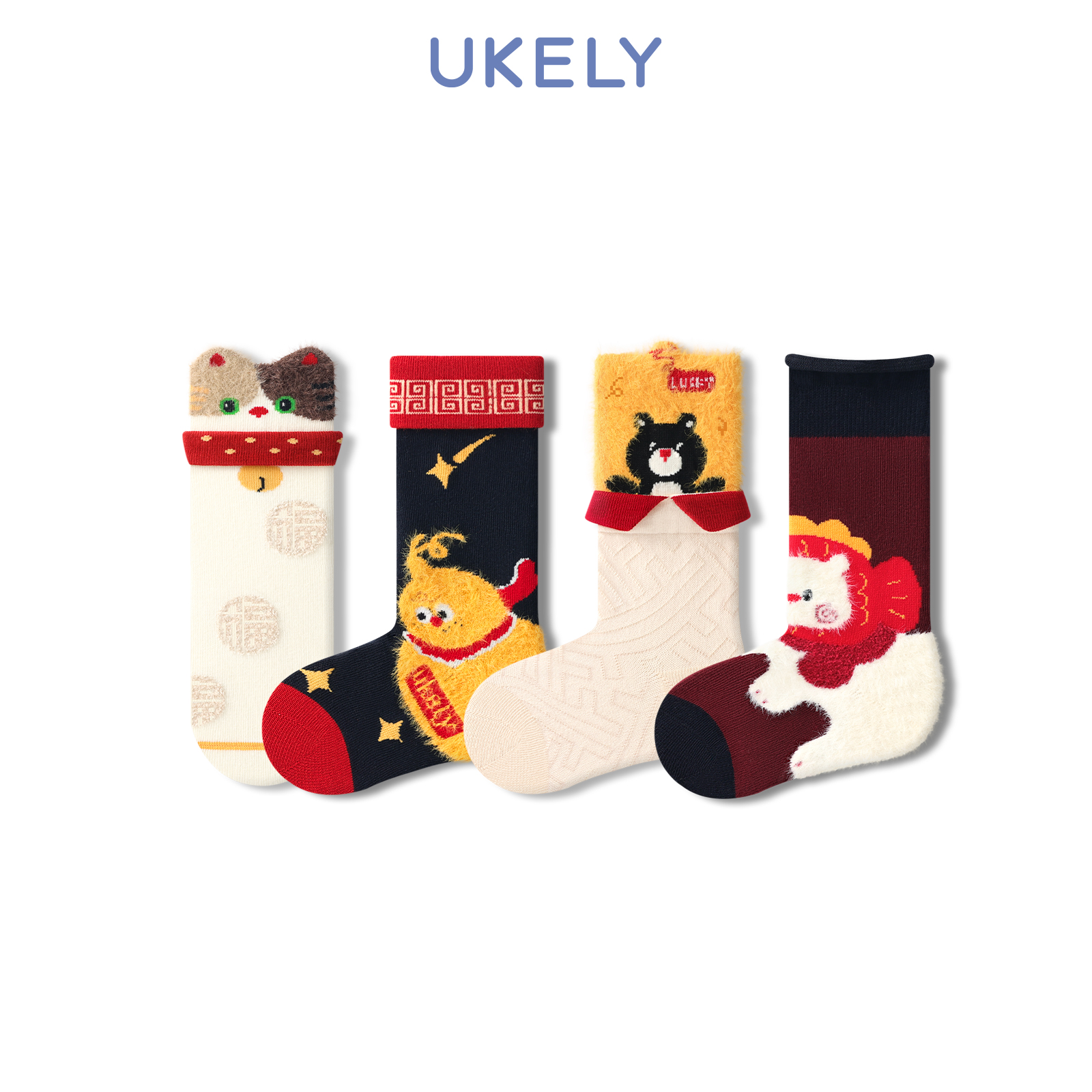 优可力宝宝袜子新年女童a类棉袜秋冬季保暖儿童中筒袜男童小腿袜