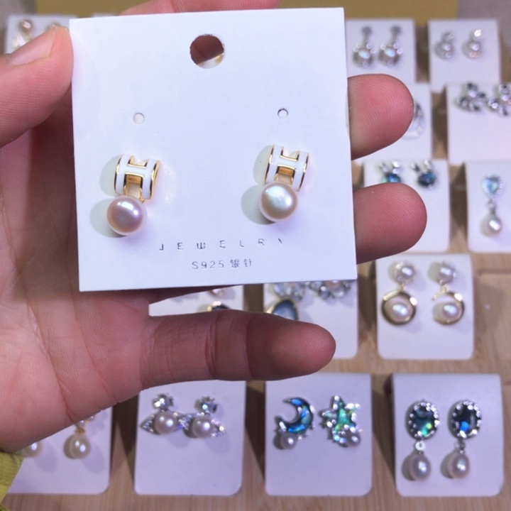 淡水珍珠耳饰银S925镶嵌
