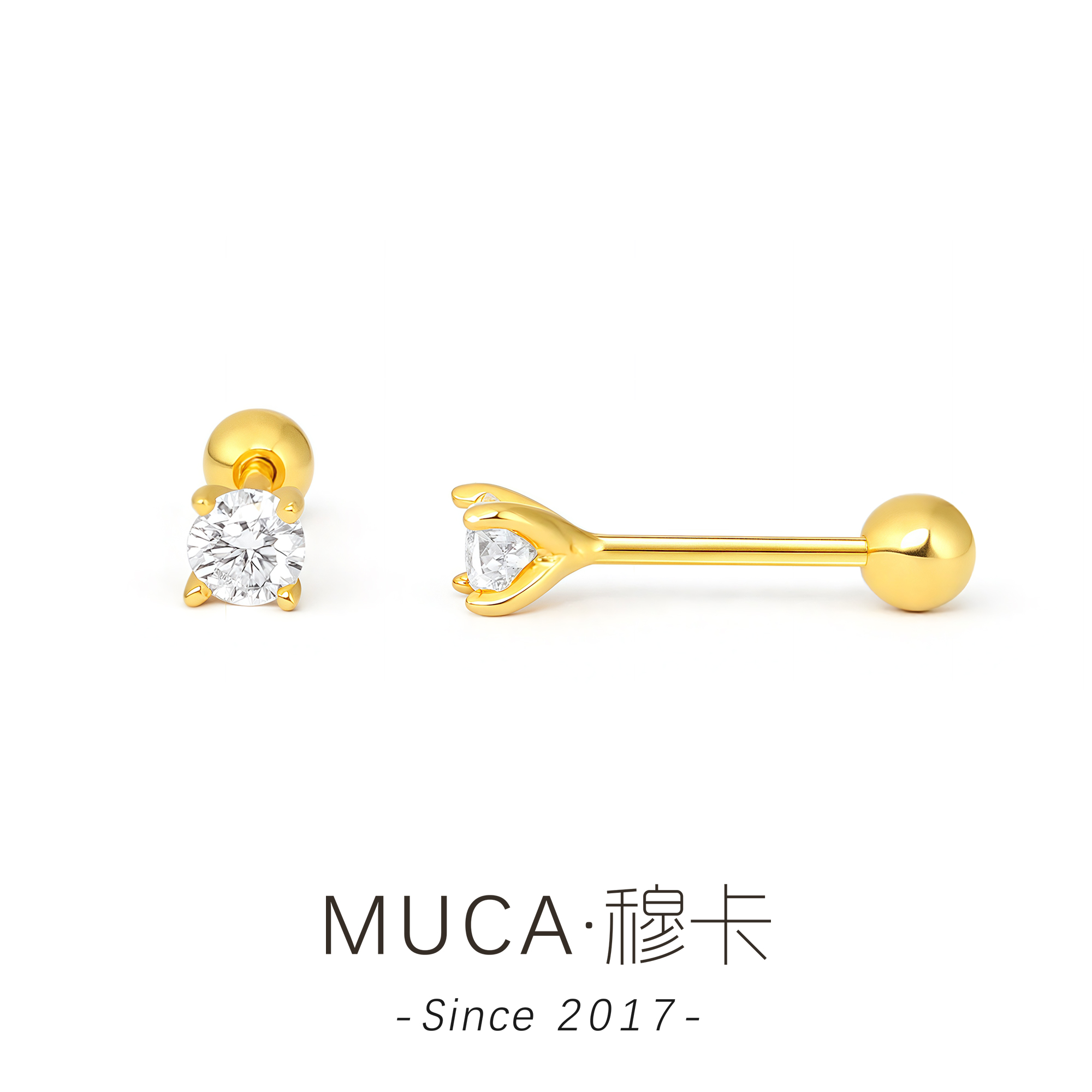 足银莫桑石耳饰 【15分】爆闪可拆卸简约金色养耳洞耳钉A3824