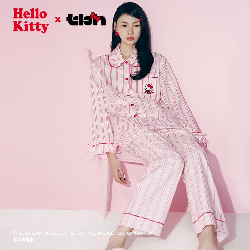 tbh/野兽派家居三丽鸥Hello Kitty天丝棉家居服四季外穿条纹可爱