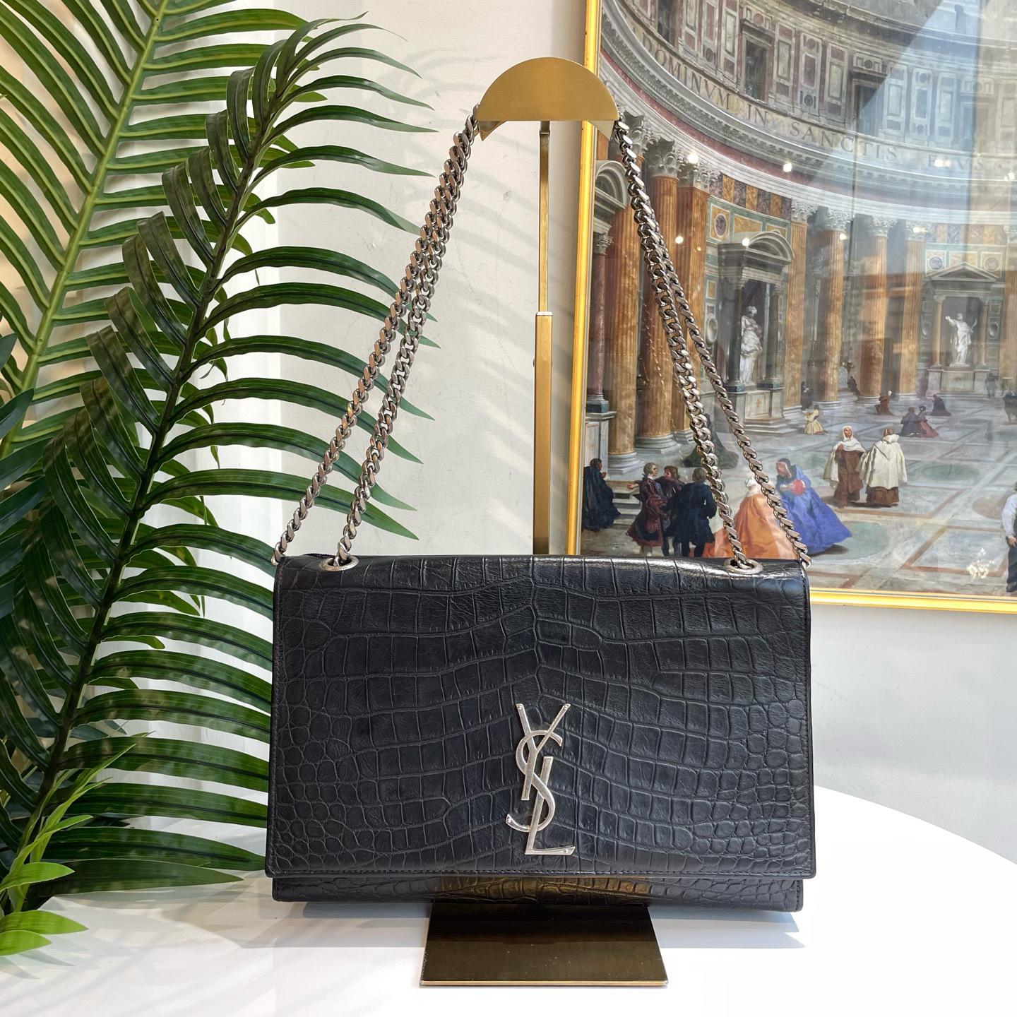 95新 YSL/圣罗兰 御古屋/06970/黑银大号kate斜挎包 17年