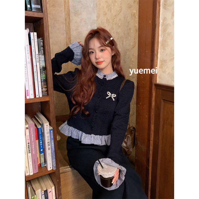 奥特莱斯针织学院风拼接连衣裙秋秋冬小个子145150连衣裙