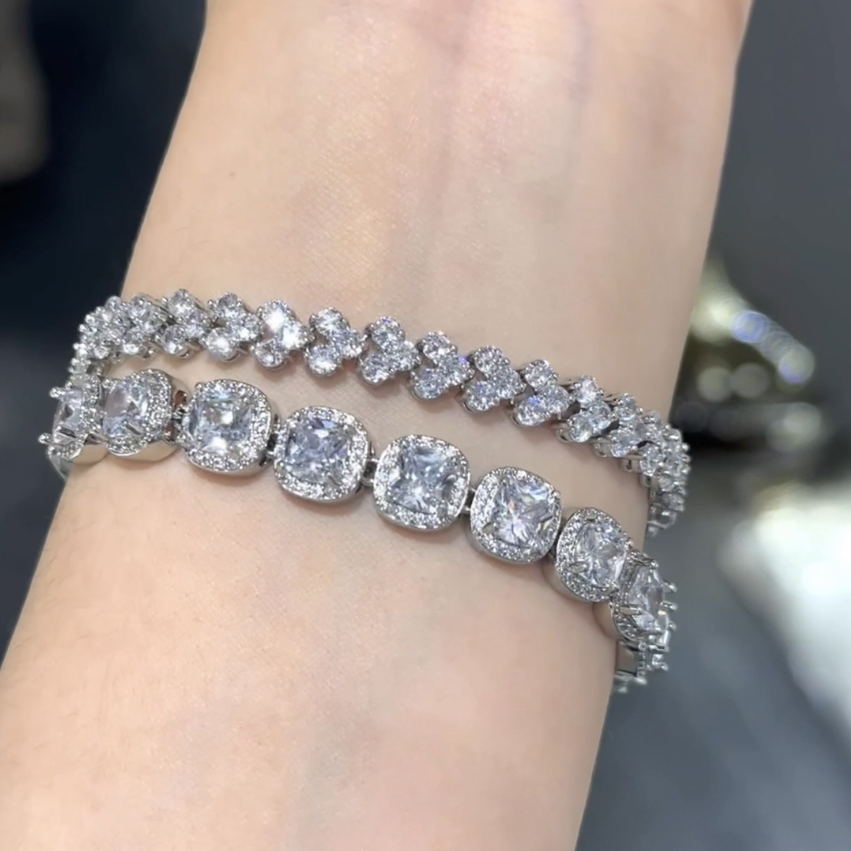 铜合金锆石手链 铜合金锆石手链梓渝同款手链豪镶满钻