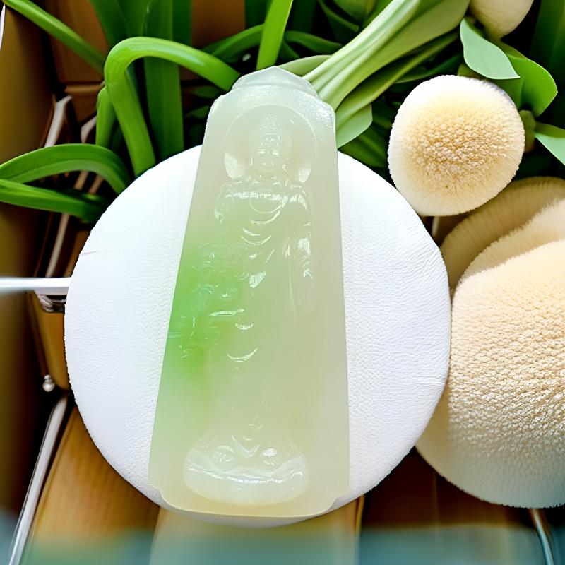 和田玉翠青大日如来牌子手工时尚挂坠百搭上等和田玉无事牌