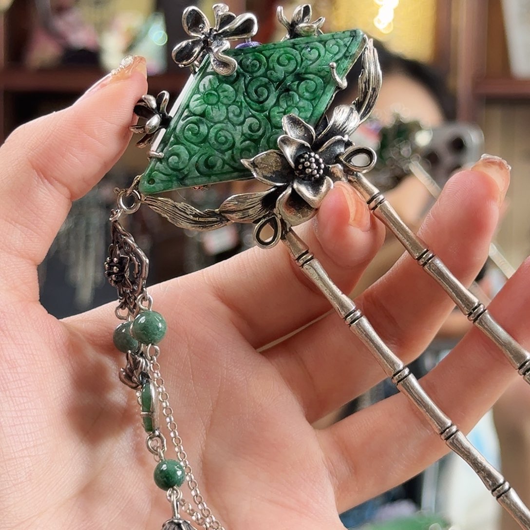 翡翠银S925镶嵌发饰