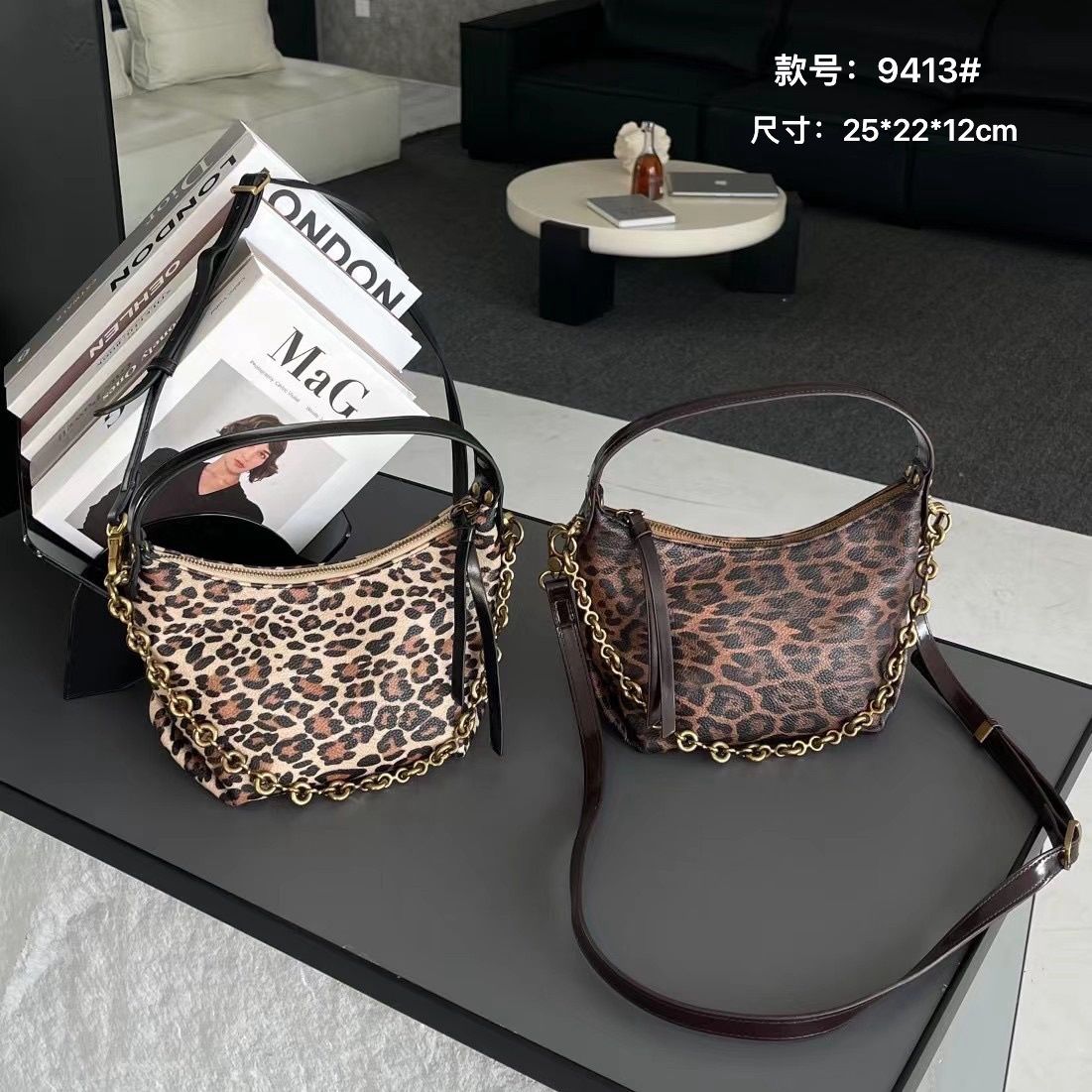 莱曼多斯豹纹2025时尚洋气链条轻奢单肩饺子包秋冬百搭休闲斜挎包