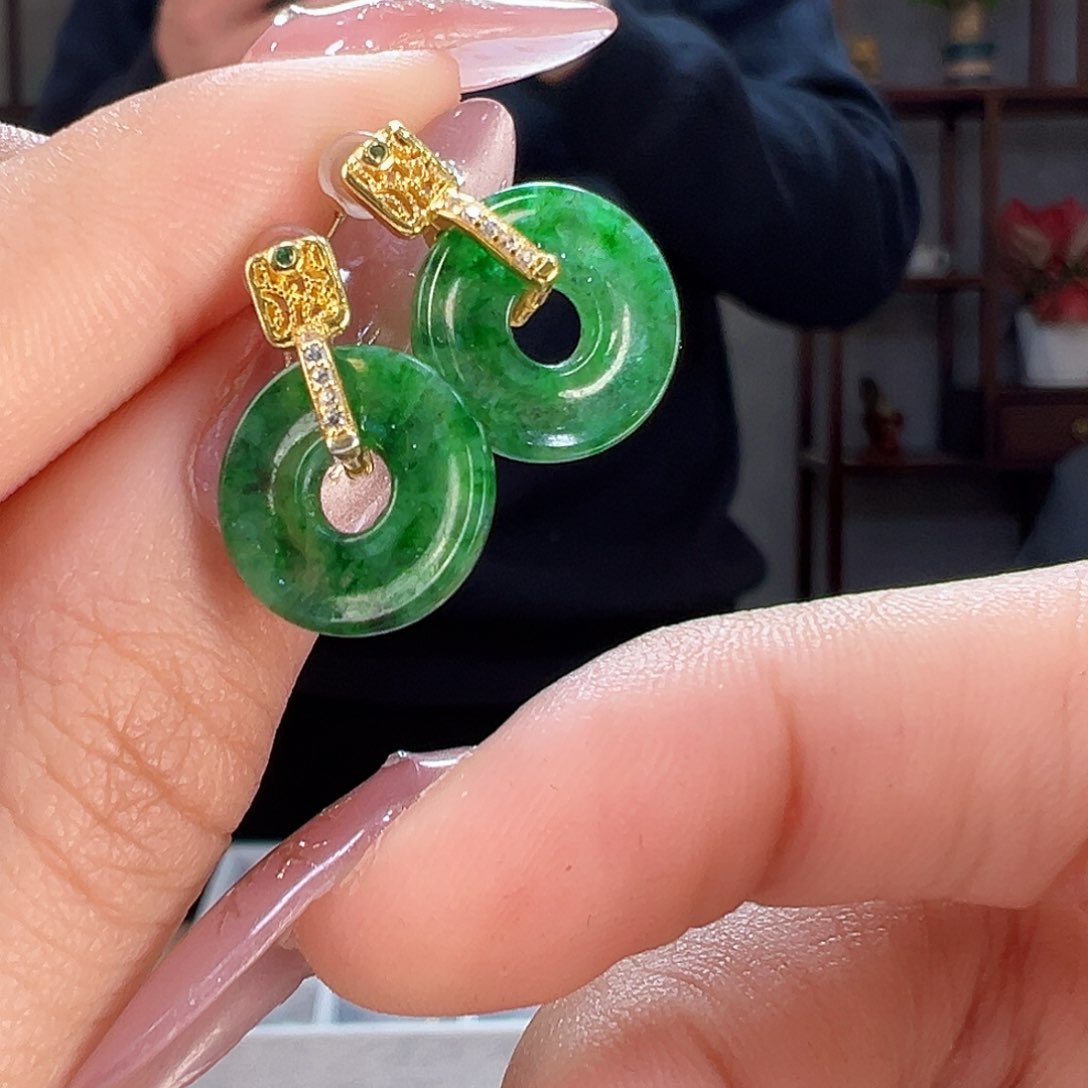 翡翠耳饰银S925镶嵌耳环62