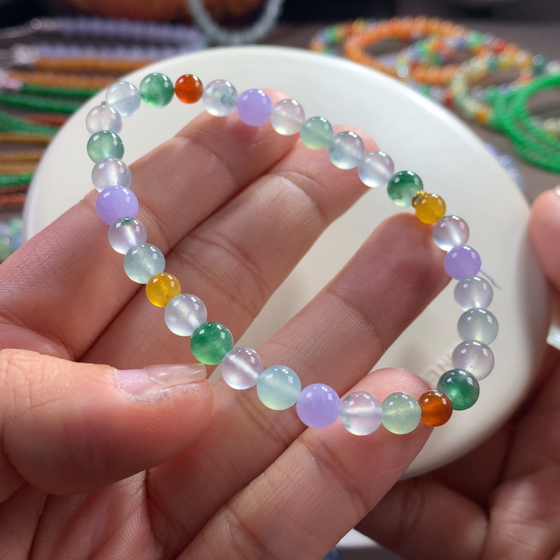 翡翠未镶嵌手链高冰糖果多宝单圈 卡5~6.38