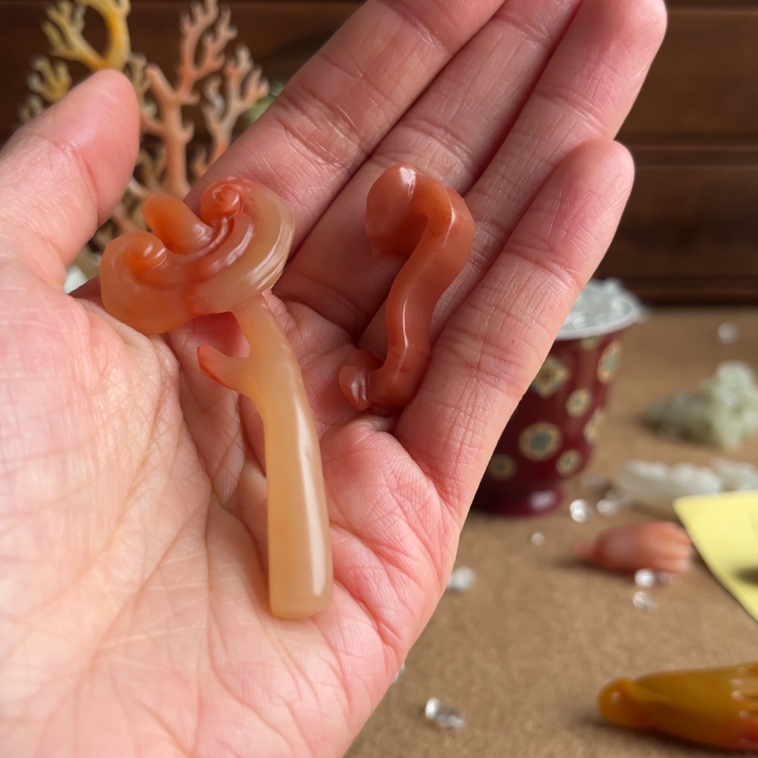 n***s昌化石印石海棠盆加如意加灵芝