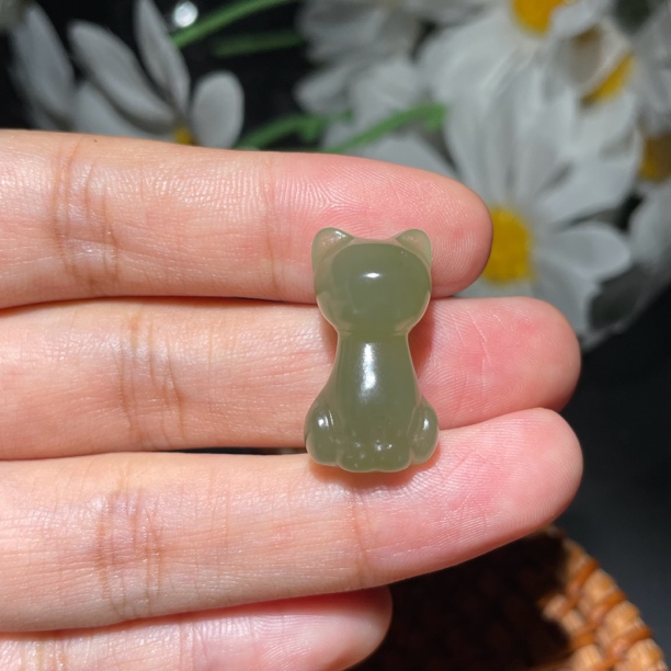 天然和田玉起冰晴水卡通露娜猫咪挂件4.6克22.8-12.4-11.2毫米