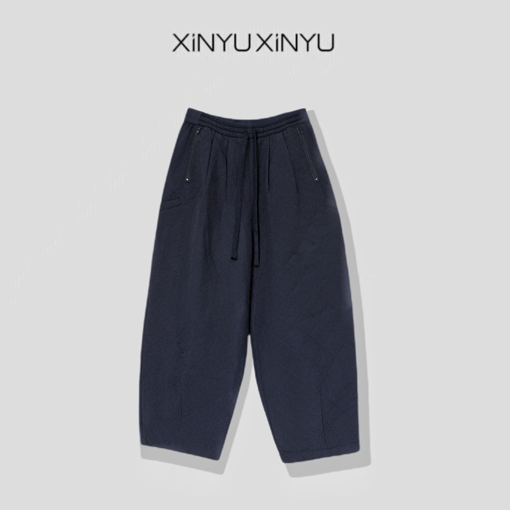 XINYU/芯与『零压力』藏青色3M新雪丽菱格棉裤 46J141 宽松 休闲