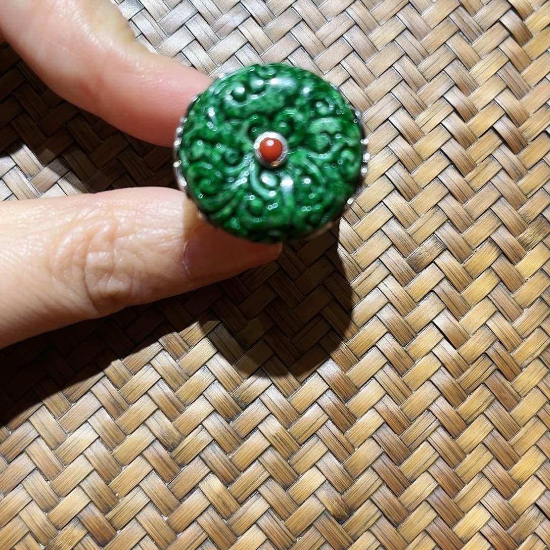 翡翠戒指合金平**福个性十足时尚